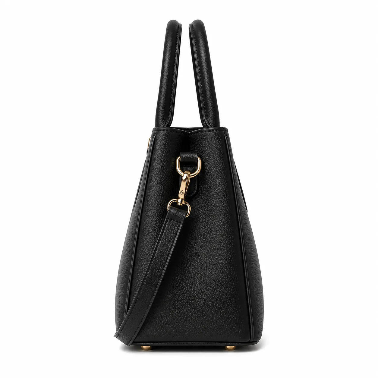 Elarabags Classic Black Leather Handbag with Shoulder Strap for Women