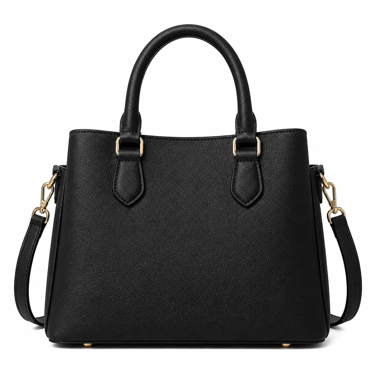 Elarabags Classic Black Leather Handbag with Shoulder Strap for Women