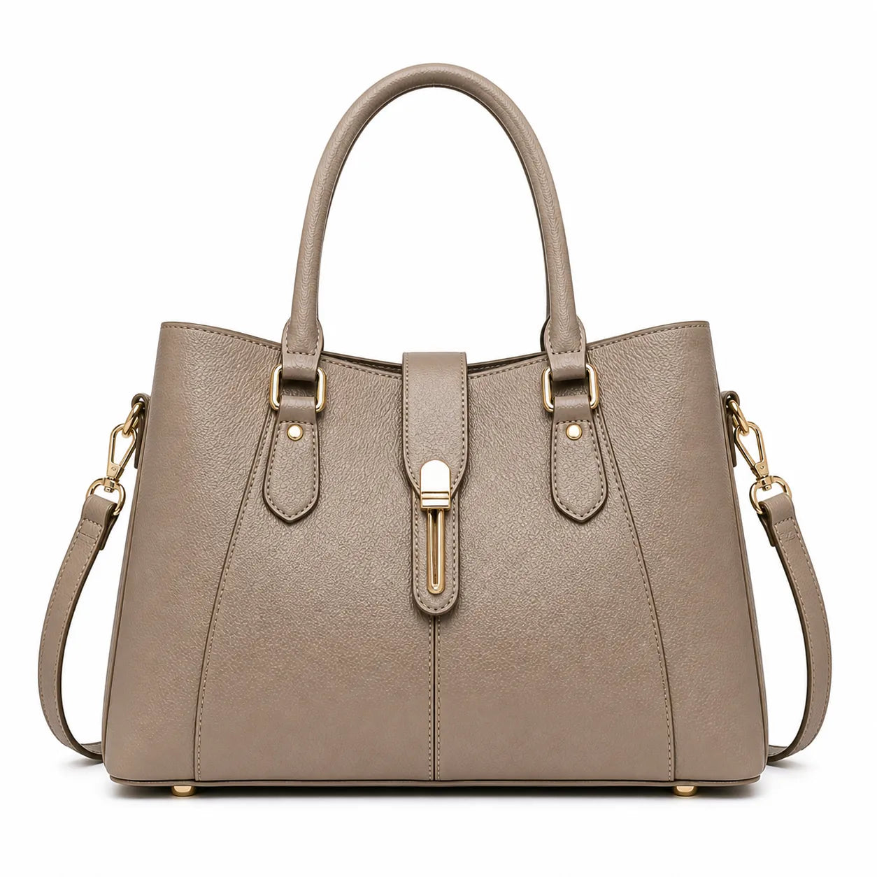 Elarabags Elegant Taupe Leather Handbag with Shoulder Strap for Women
