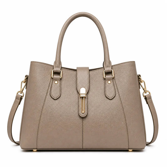 Elarabags Elegant Taupe Leather Handbag with Shoulder Strap for Women