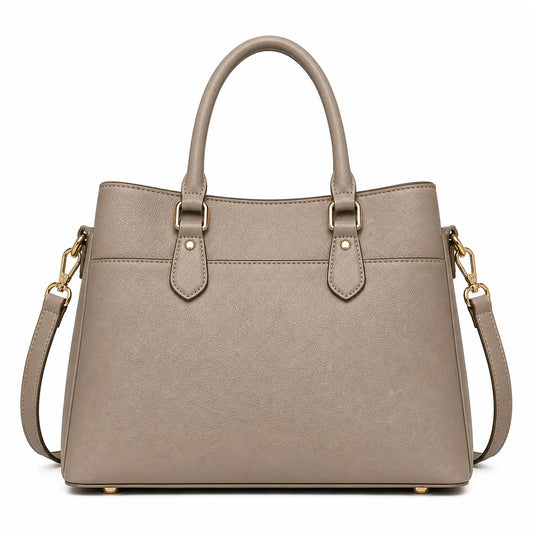 Elarabags Elegant Taupe Leather Handbag with Shoulder Strap for Women